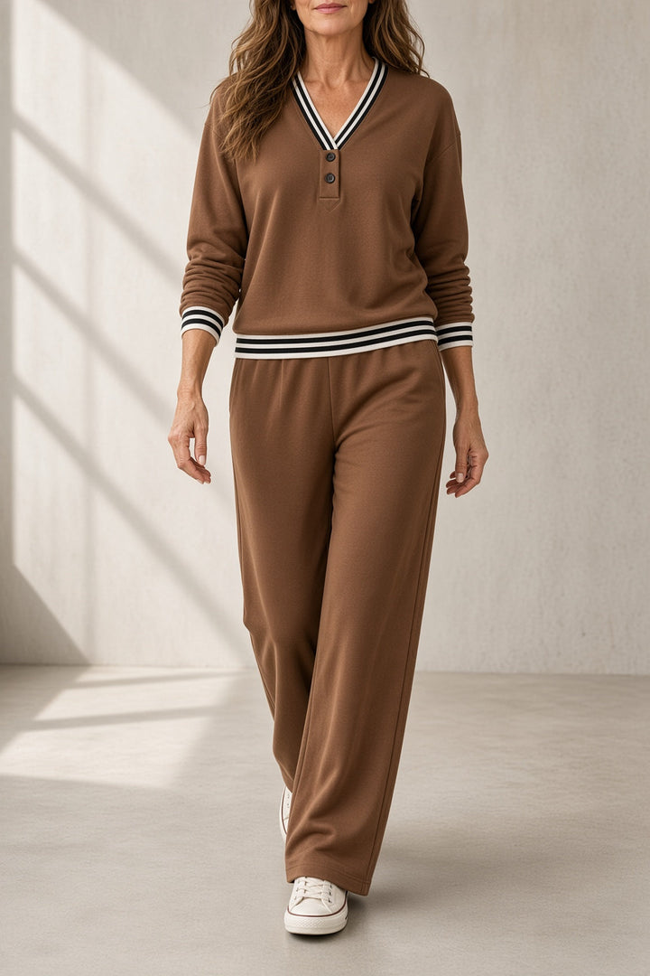 Monica | Striped-Trim Wide-Leg Set