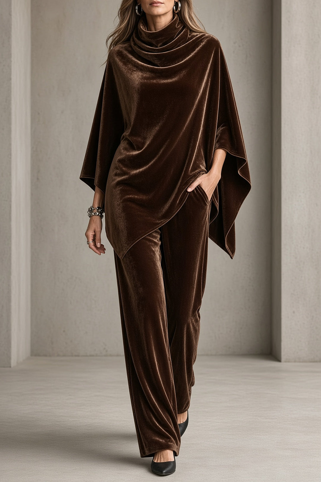 Monica | Velvet Poncho Set