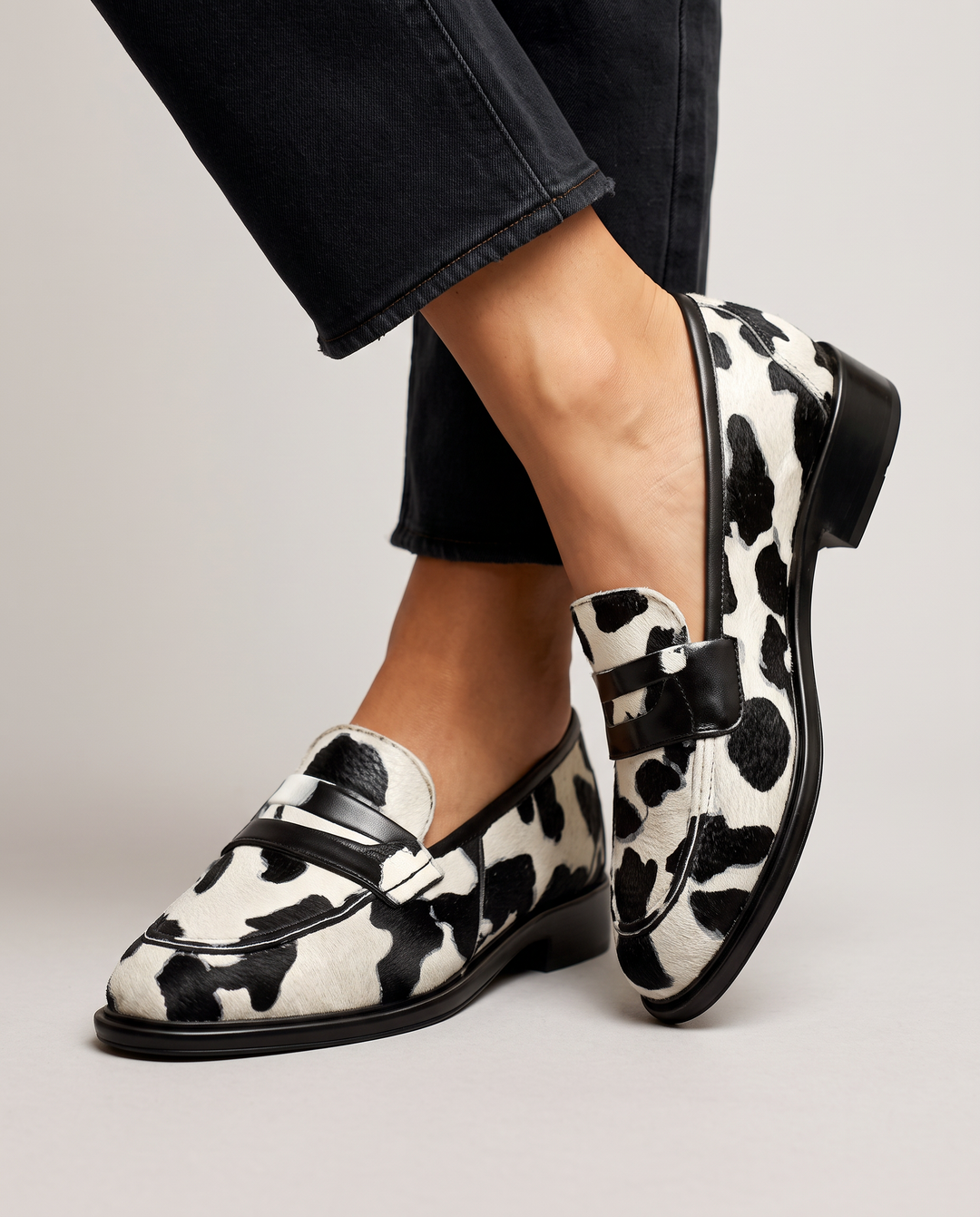 Nives Moccasin | Cow Print with Penny Loafer
