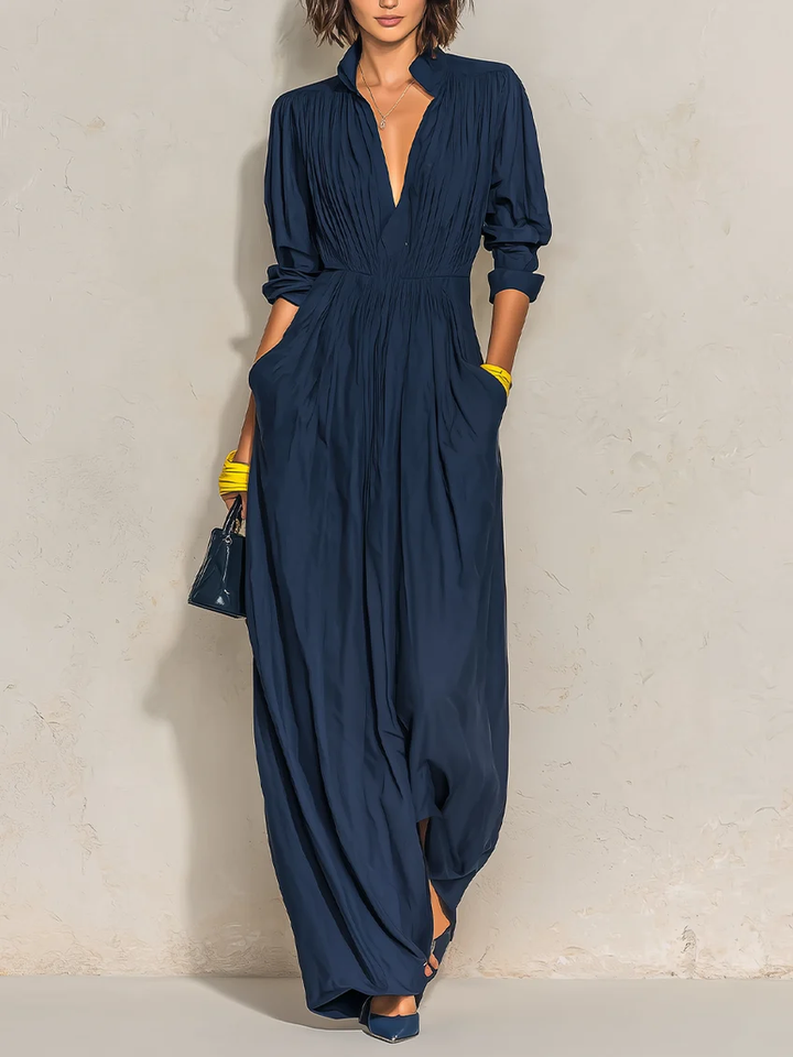 Ofelia | Pleated High-Neck Maxi Dress