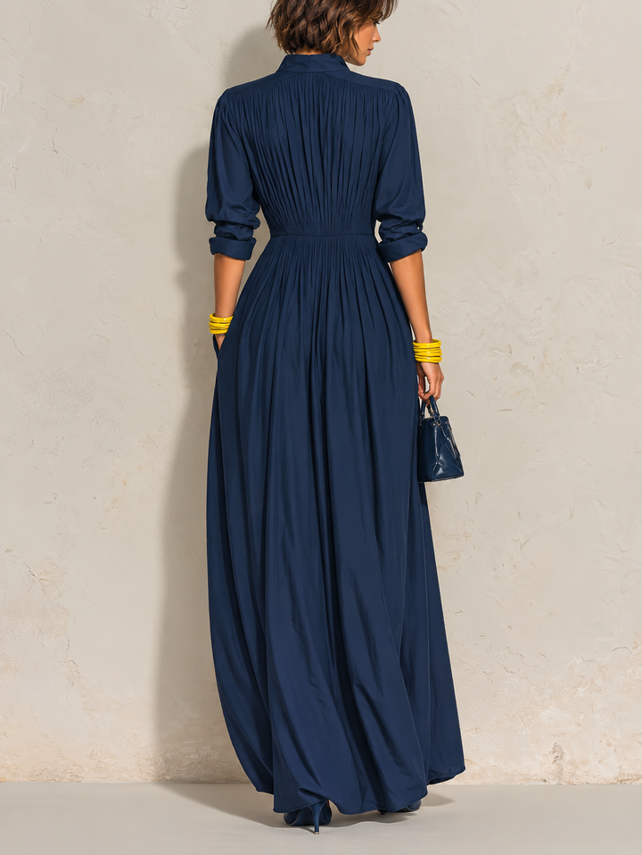 Ofelia | Pleated High-Neck Maxi Dress