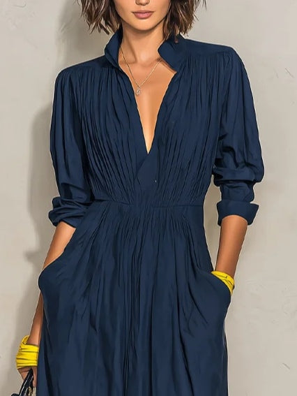 Ofelia | Pleated High-Neck Maxi Dress