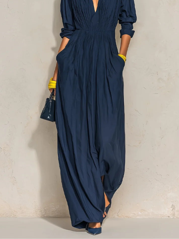 Ofelia | Pleated High-Neck Maxi Dress