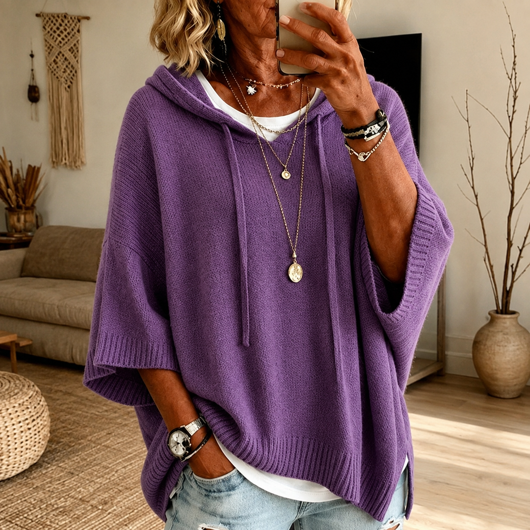 Ondine | Purple Hooded Poncho Sweater