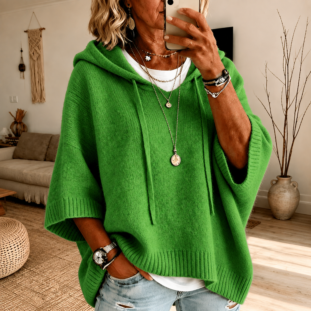 Ophelie | Green Hooded Poncho Sweater