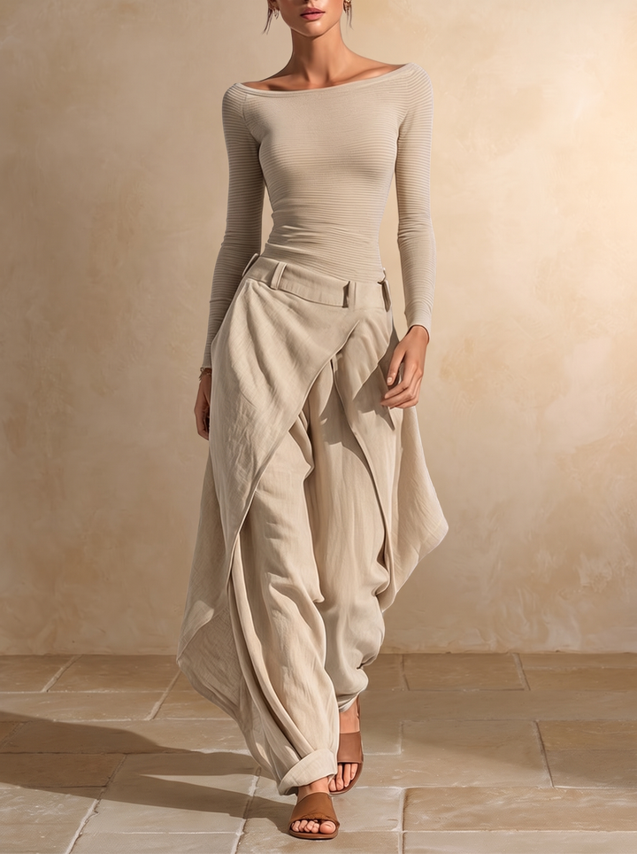 Orsola | Boat-Neck Top & Layered Pants Set