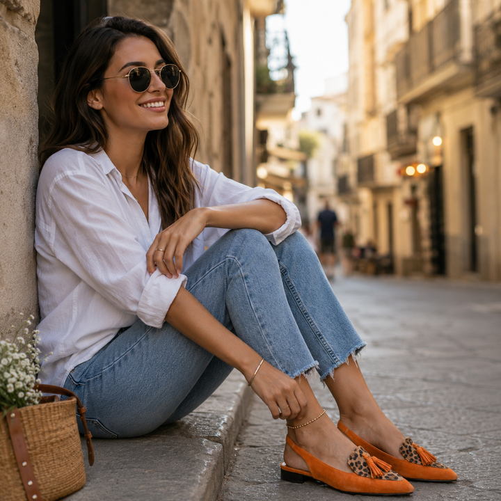 Pola | Suede-Look Sandals with Tassel Straps