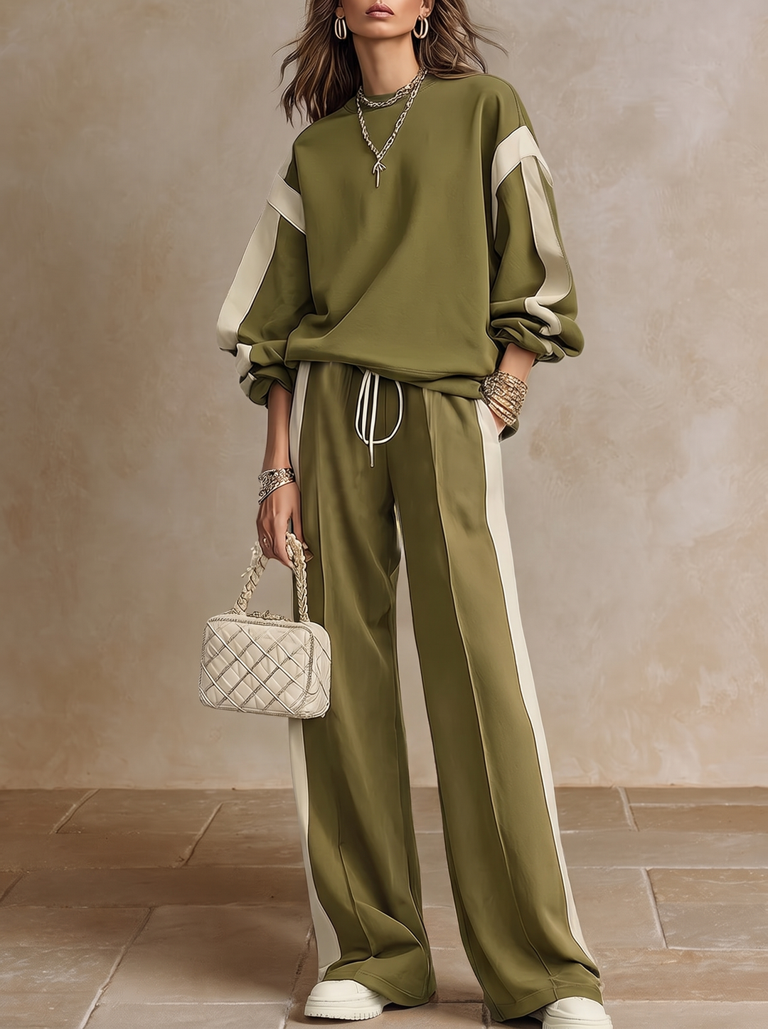 Romina | Sweatshirt & Side-Stripe Pants Set
