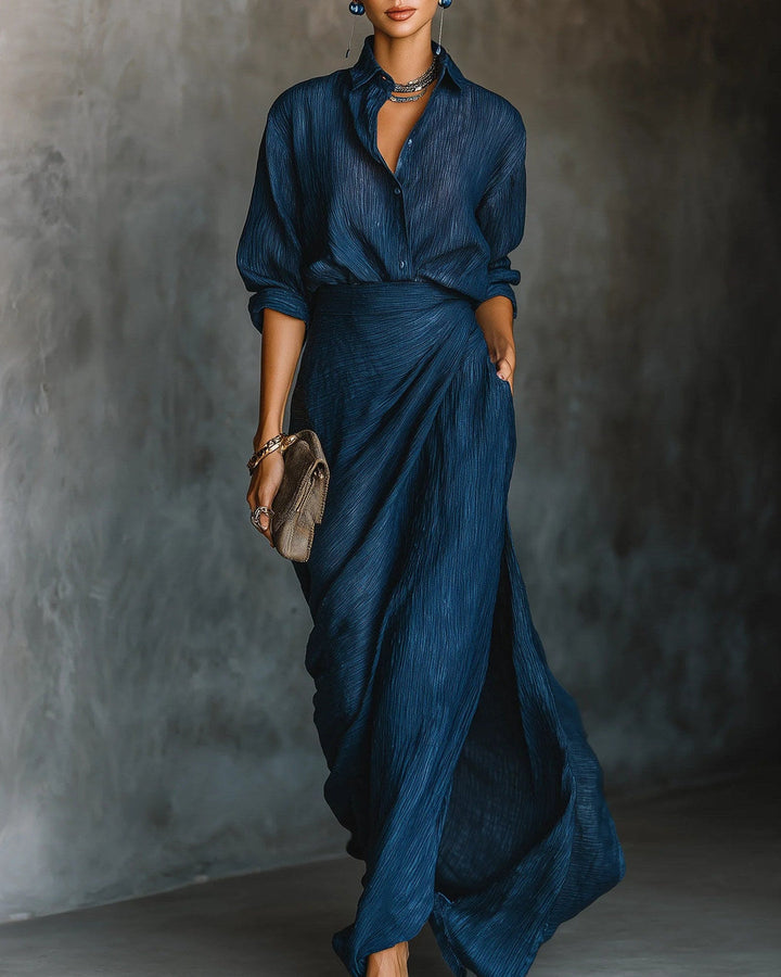 Sara | Crinkle Shirt & Wrap Skirt Set