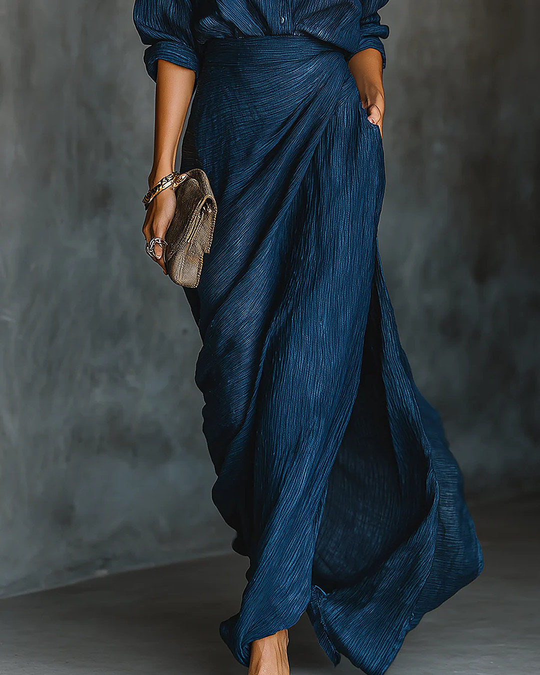 Sara | Crinkle Shirt & Wrap Skirt Set