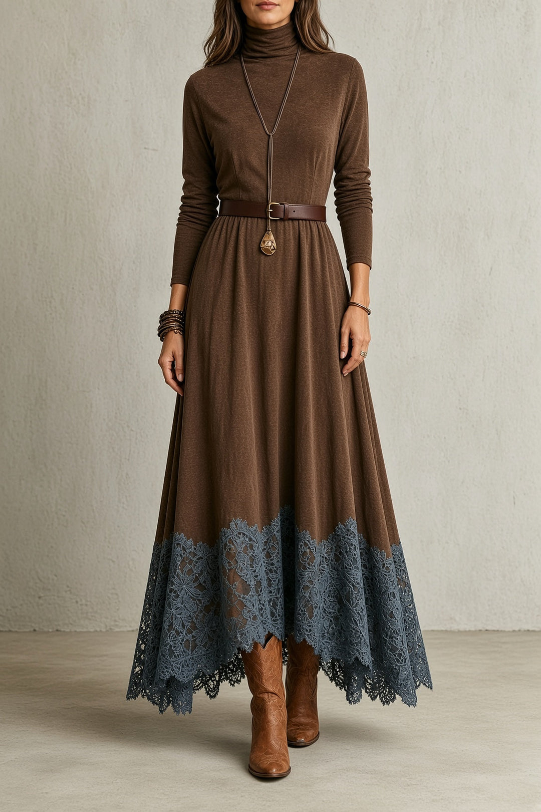 Sarah | Turtleneck Lace-Hem Dress