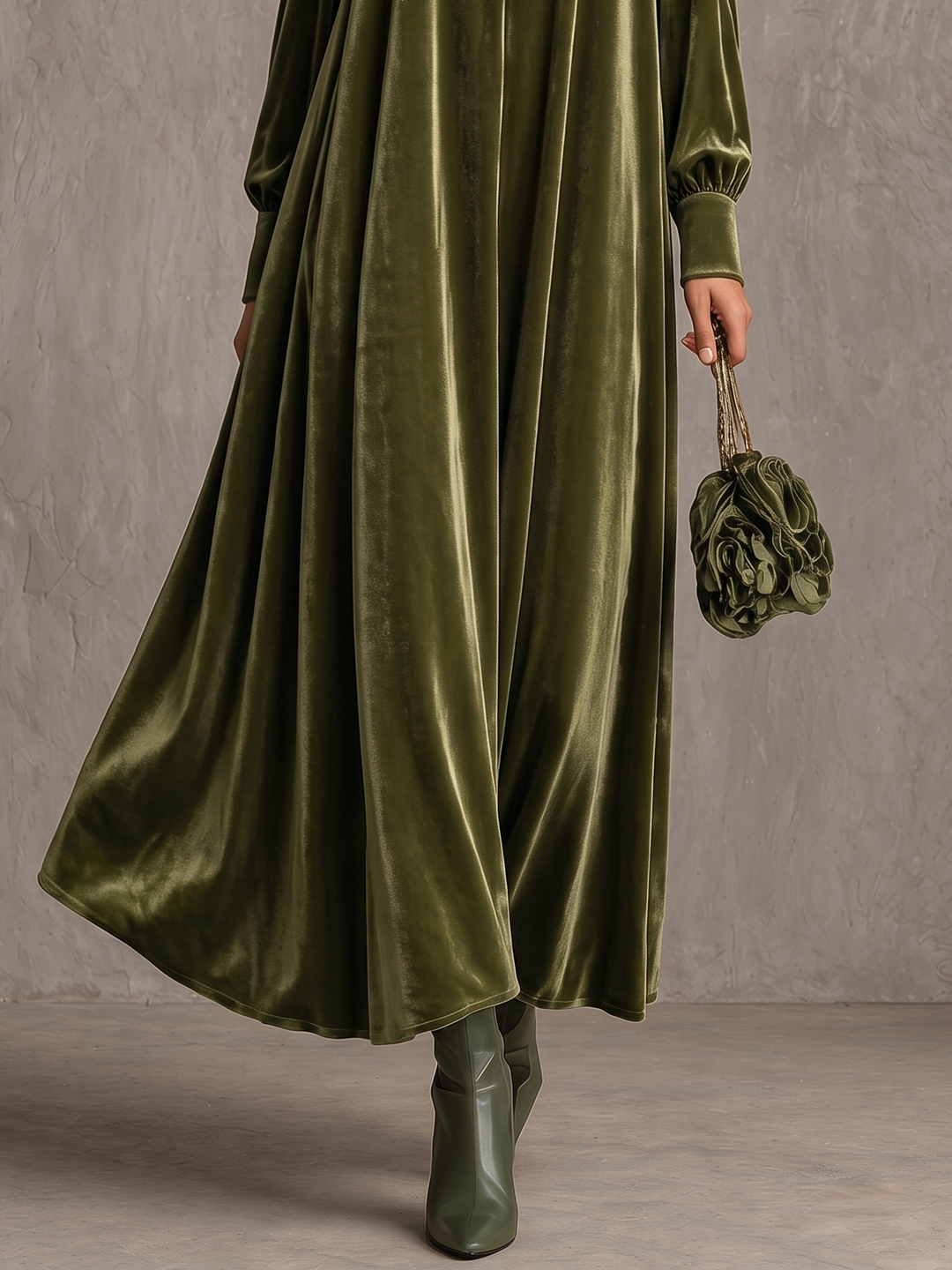 Simonetta | Pleated Maxi Dress with Floral Shoulder