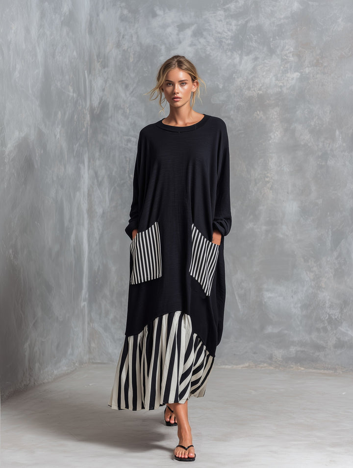 Stefania | Oversized Patchwork Stripe Maxi Dress