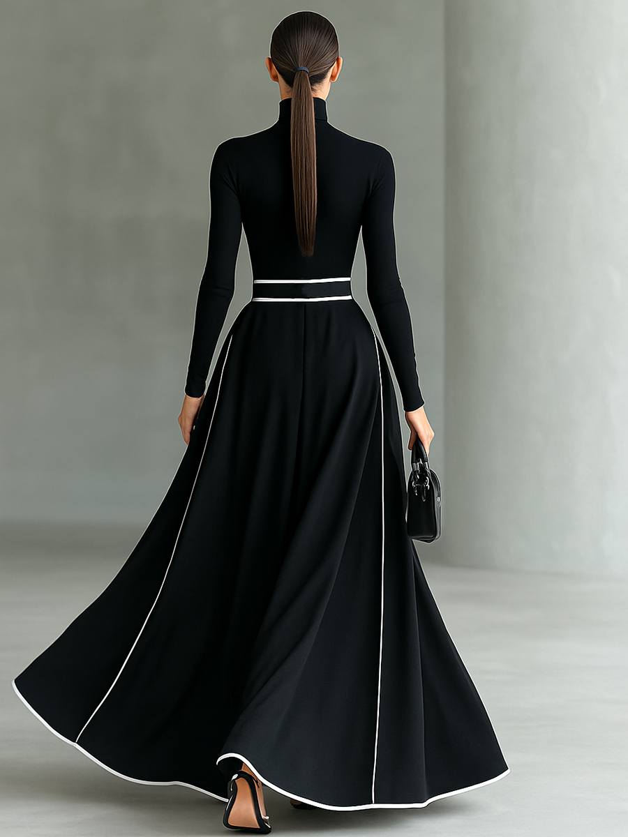 Susanna | Belted Contrast-Trim Maxi Dress