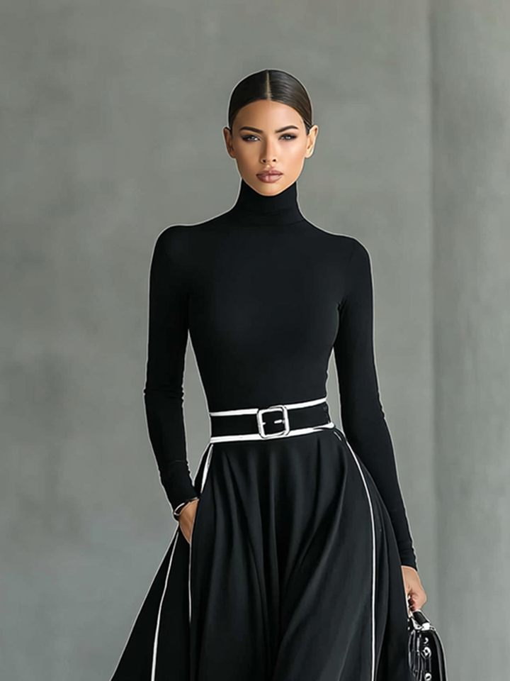 Susanna | Belted Contrast-Trim Maxi Dress