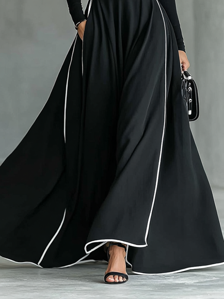 Susanna | Belted Contrast-Trim Maxi Dress