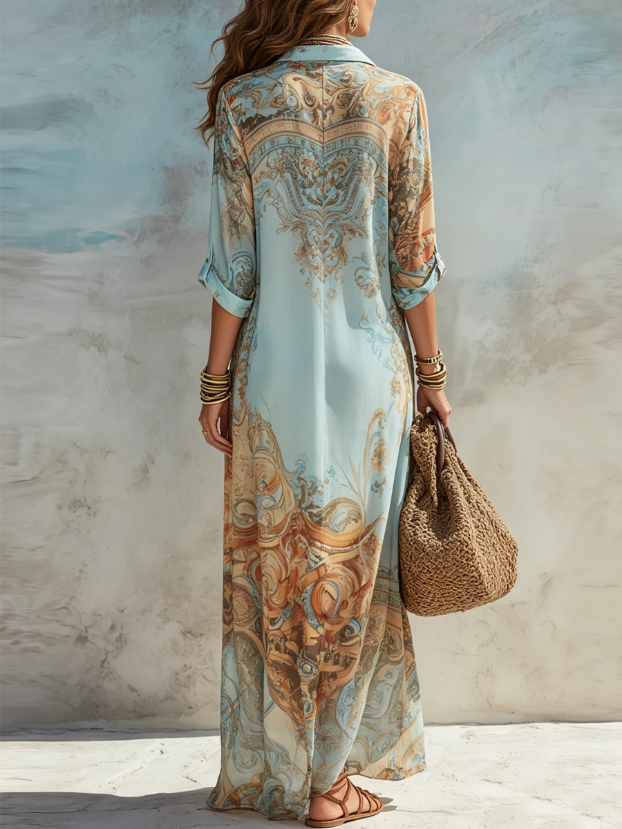 Velia | Baroque Print Shirt Maxi Dress