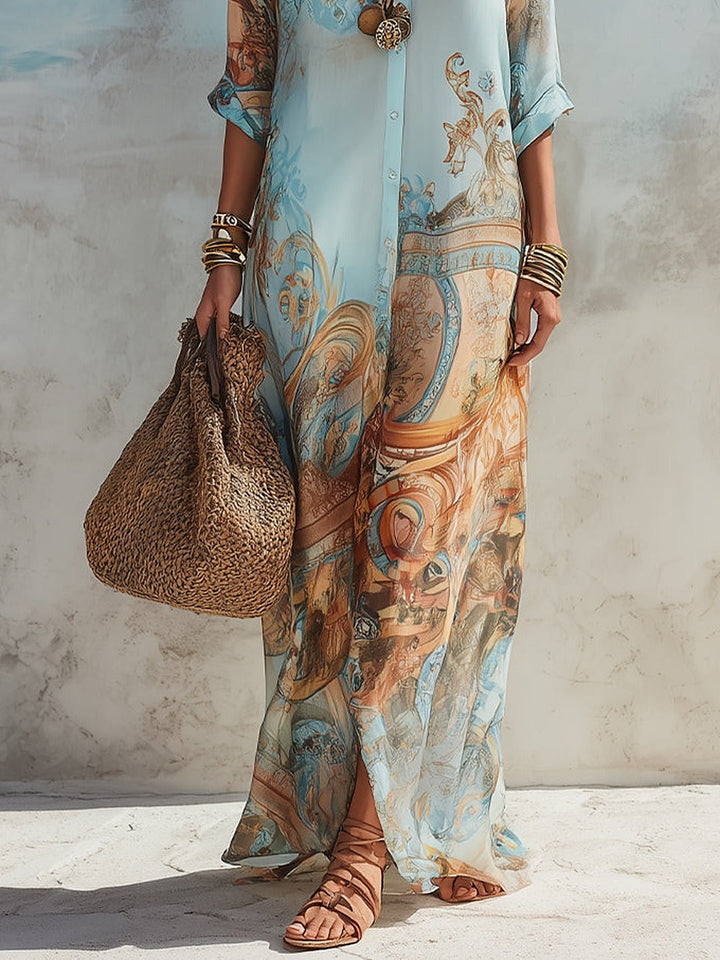 Velia | Baroque Print Shirt Maxi Dress