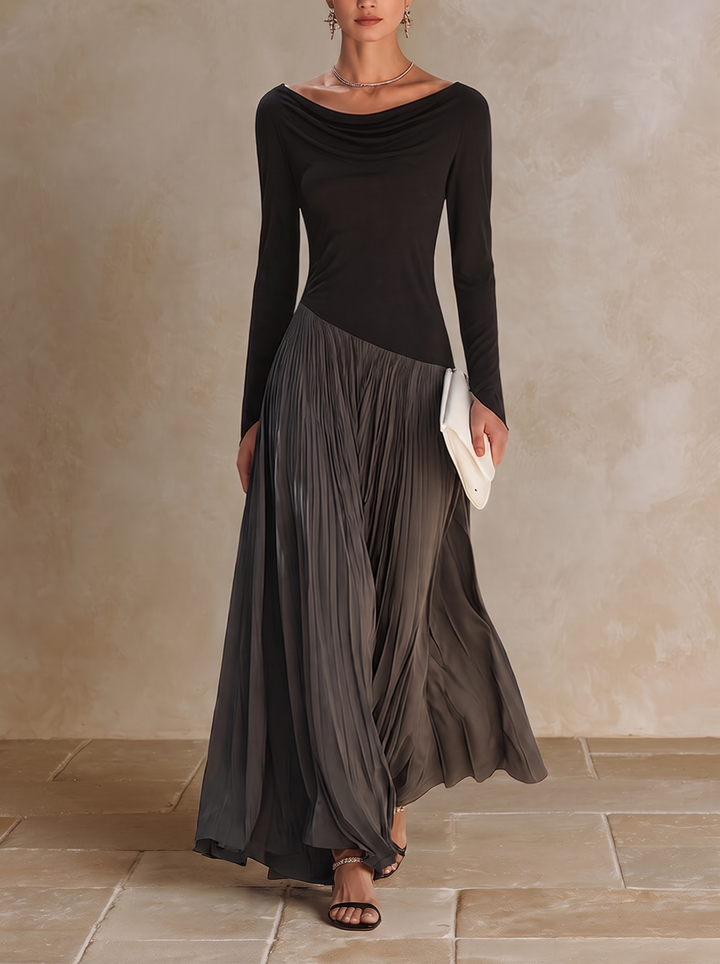 Virginia | Draped-Neck Pleated Maxi Dress