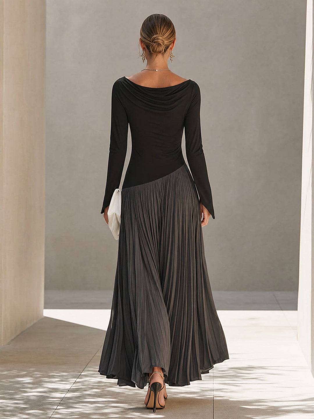 Virginia | Draped-Neck Pleated Maxi Dress
