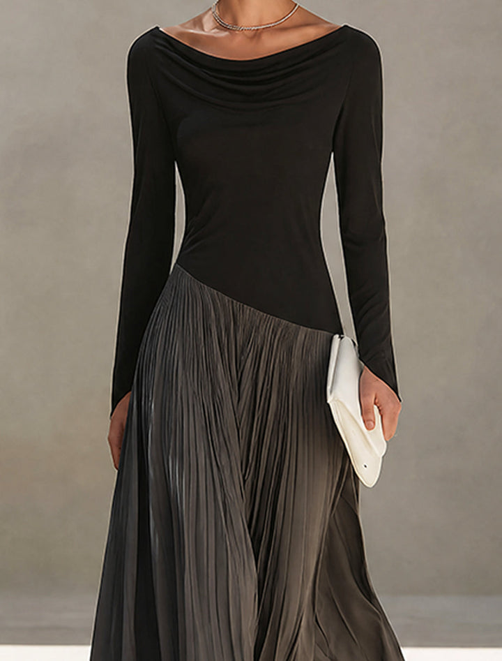 Virginia | Draped-Neck Pleated Maxi Dress
