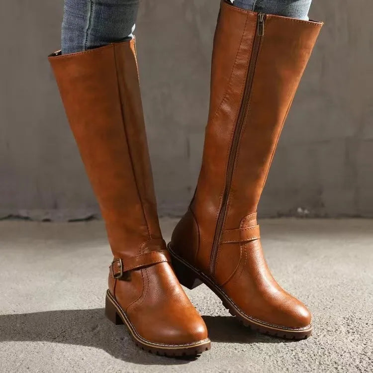 W | Supportive Leather Buckle Boots