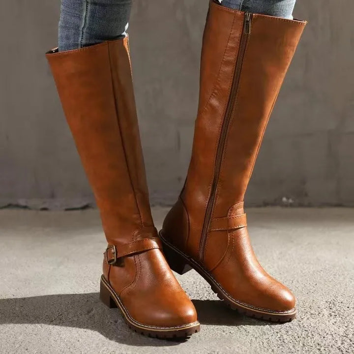 W | Supportive Leather Buckle Boots